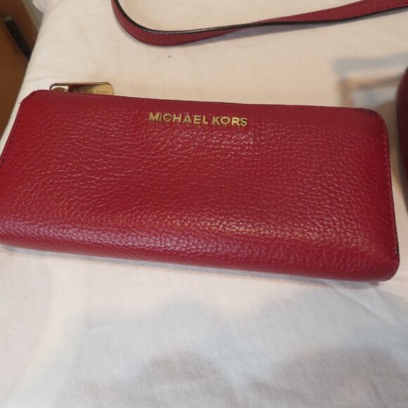 MICHAEL Michael Kors Red Pebble and MK Leather Satchel Crossbody and Wallet Set - Picture 4 of 15